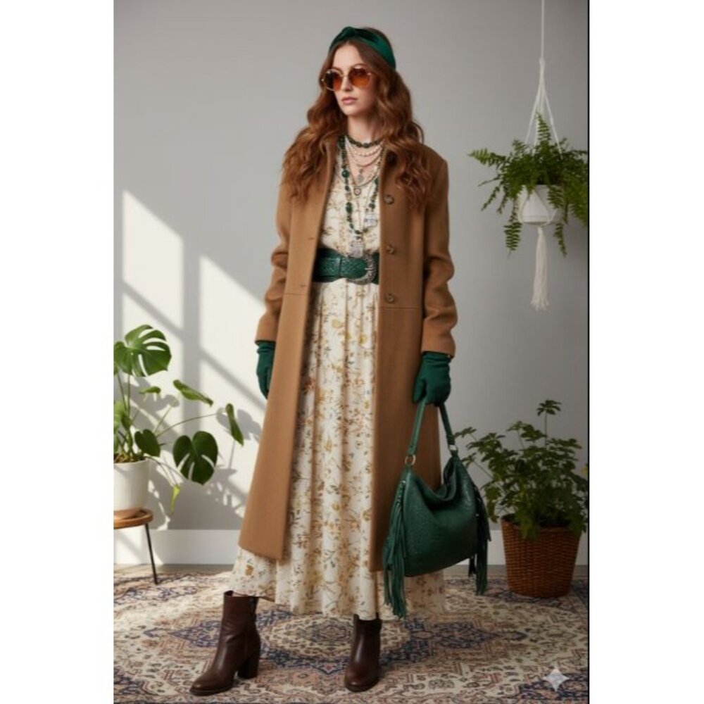 Vintage 70s Pierrette Superangora Wool Cashmere Angora Button Down Over Coat Cam - Picture 3 of 16
